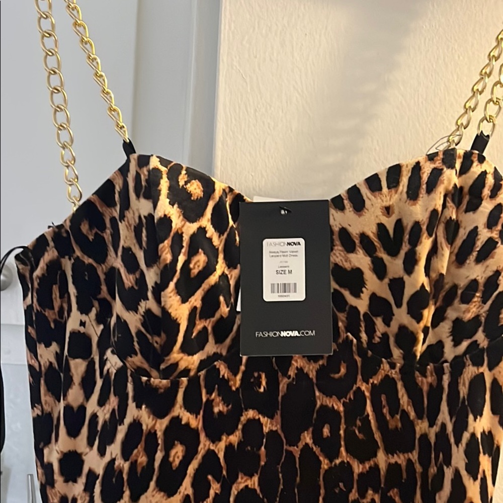 Leopard Print Dress with Gold Chain Straps